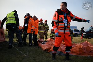 służby medyczne w tym ratownicy medyczni i strażacy na płycie lotniska